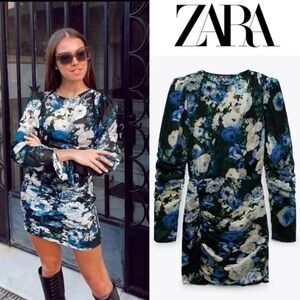 Zara Floral Print Dress white black blue size small